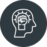 Head silhouette with raised fist inside